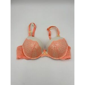 Victoria's Secret Dream Angels Push Up Bra 38B Sequins Peach Yellow